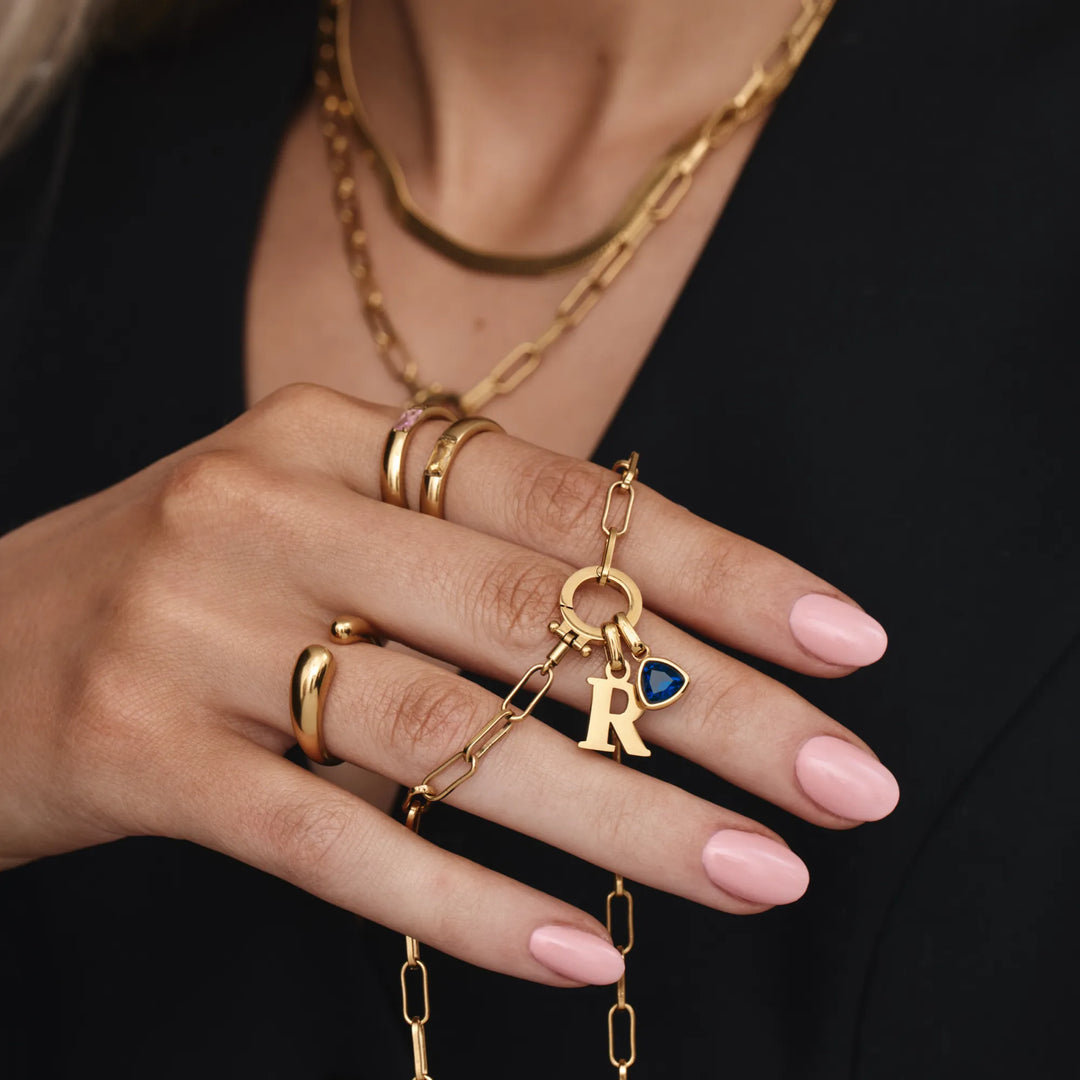 Papierclip Geburtsstein Initial Charm Halskette