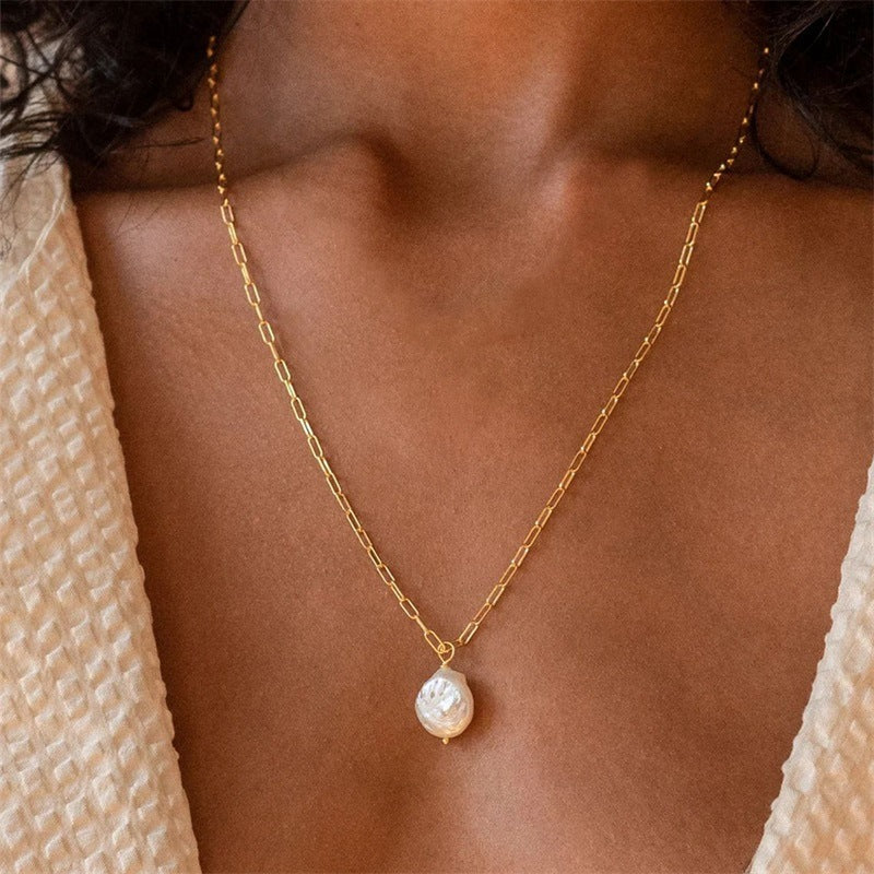 Hanalei Pearl Coin Paperclip Halskette