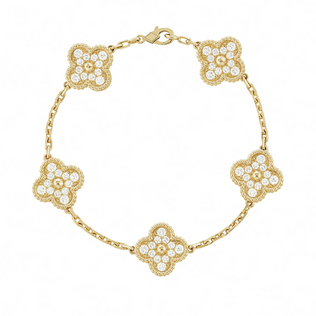 Goldenes | Kleeblatt-Diamant-Armband