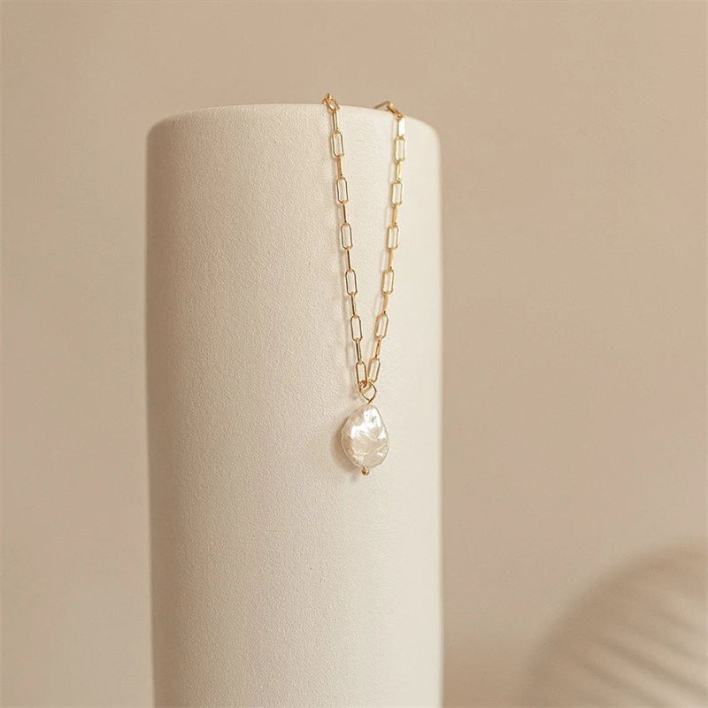 Hanalei Pearl Coin Paperclip Halskette