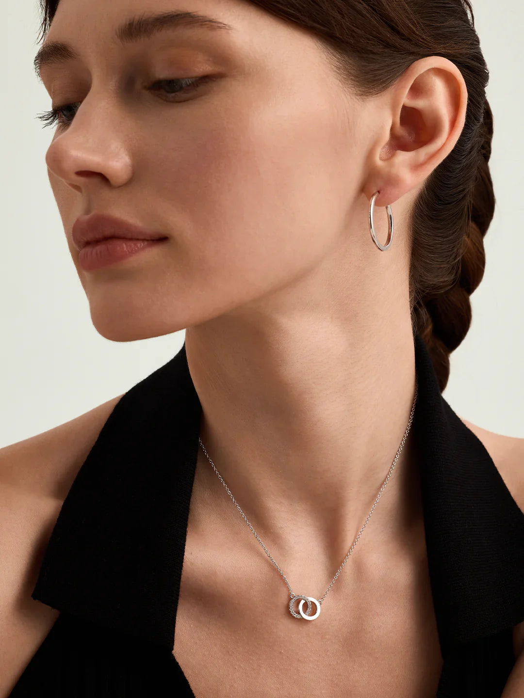 Doppelte Kreis-Halskette mit Pavé