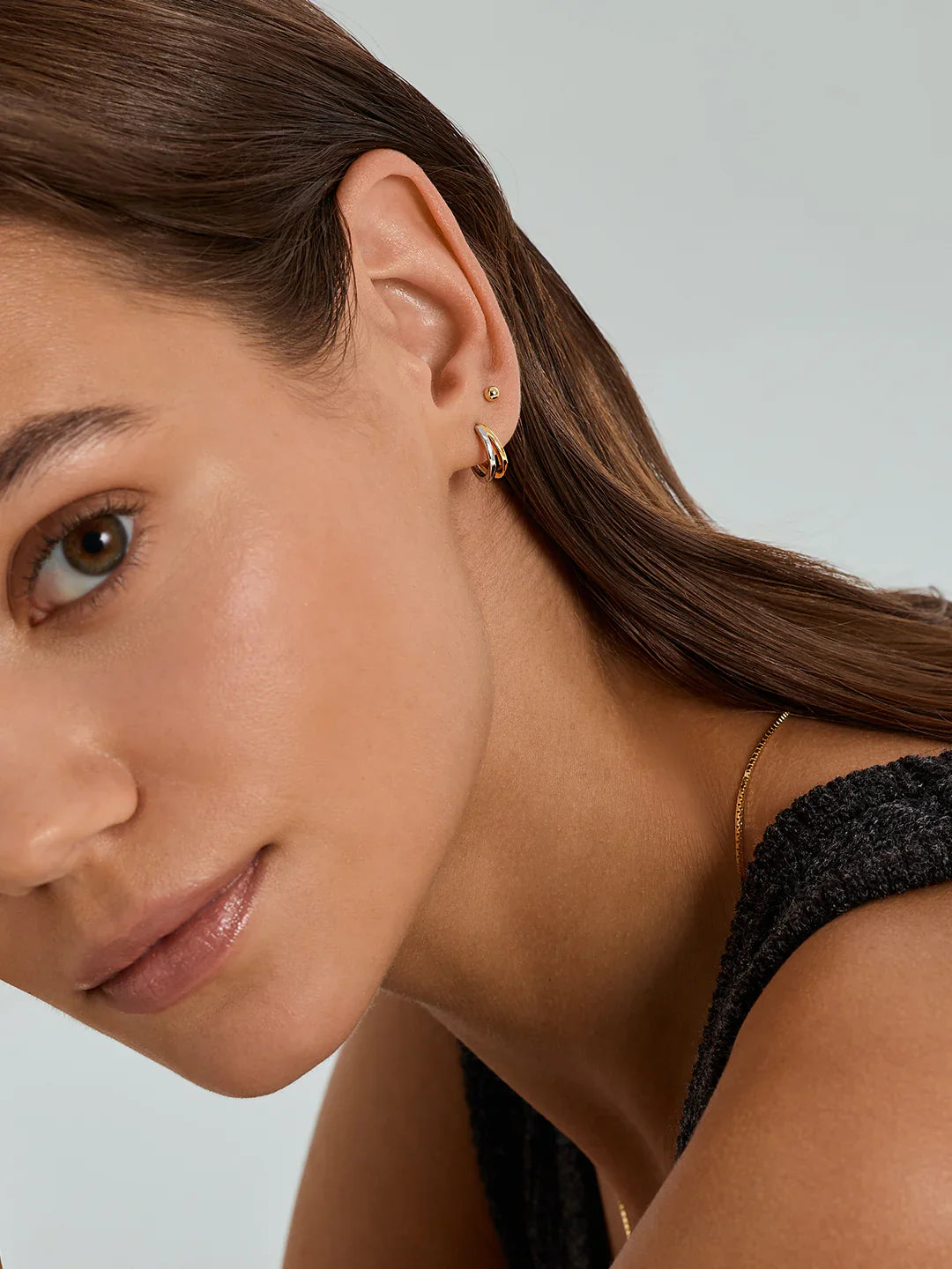 Gemischte Minimalistische Doppelte Halbkreis Huggies