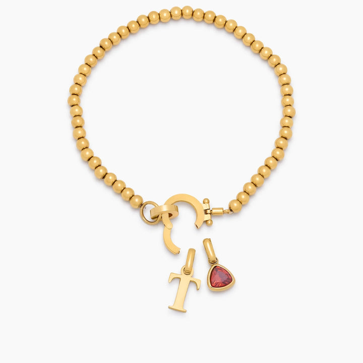 Perlen-Geburtsstein-Initial Charm-Armband