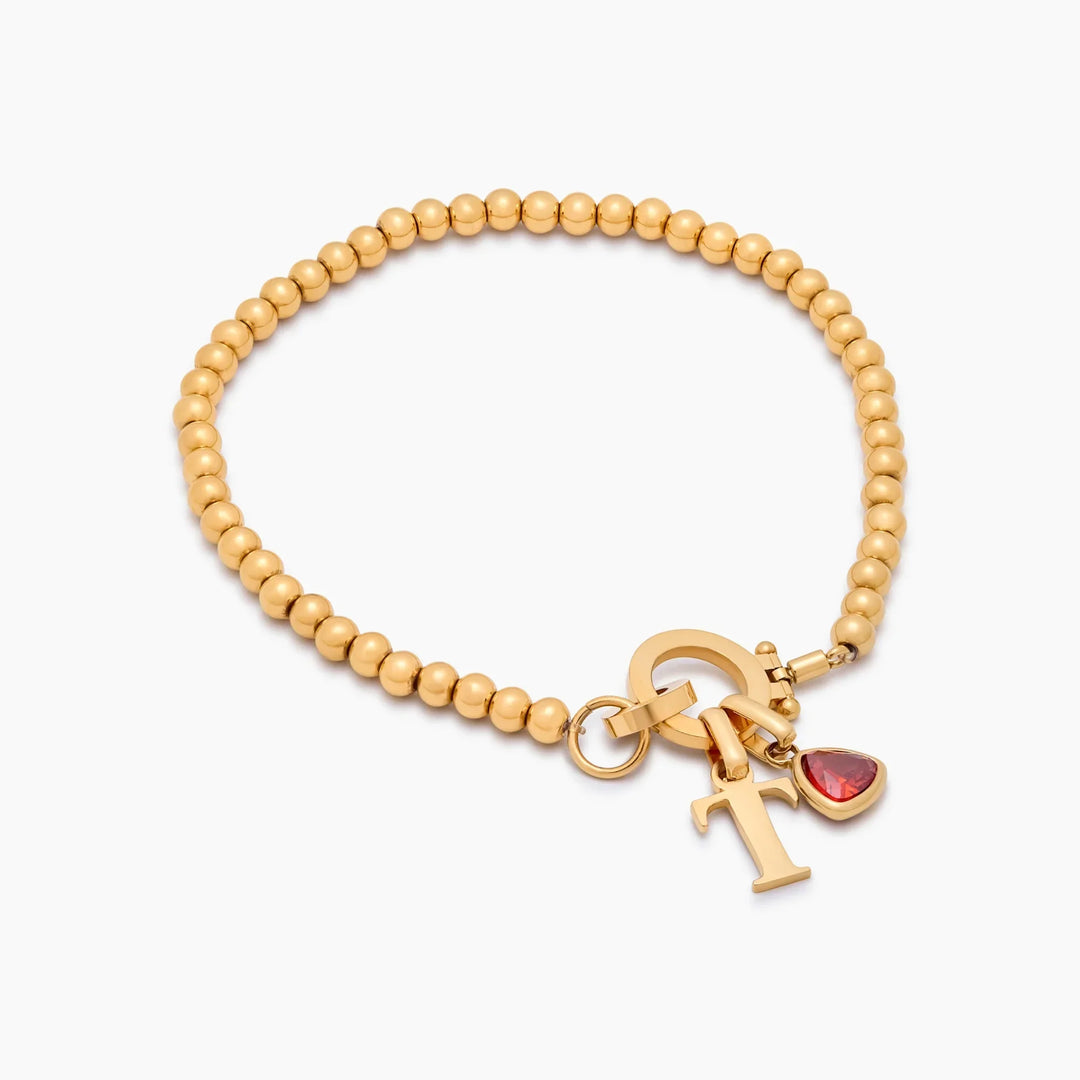 Perlen-Geburtsstein-Initial Charm-Armband