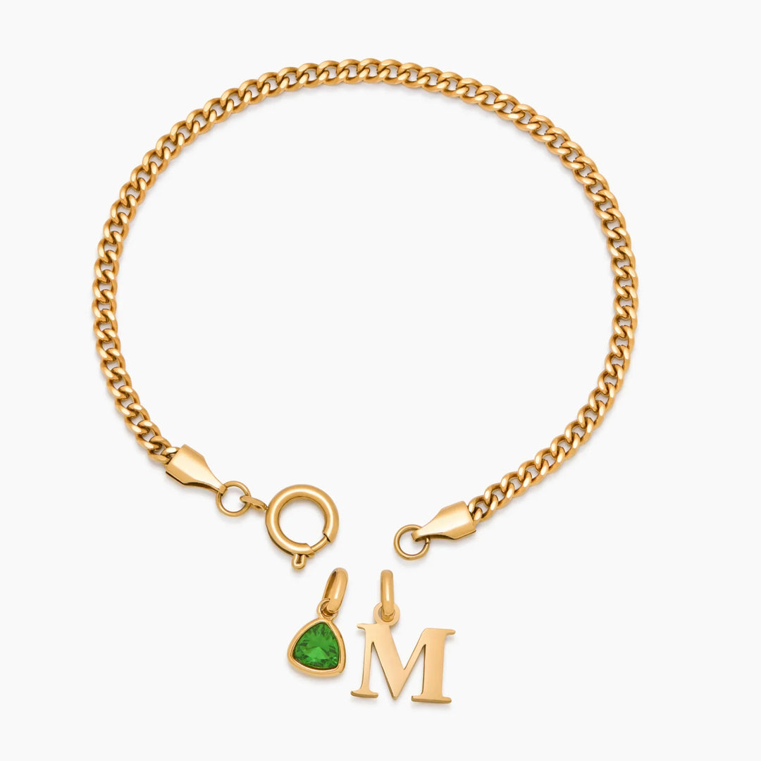 Armband mit Initialen und Geburtsstein in Curb-Chain-Design