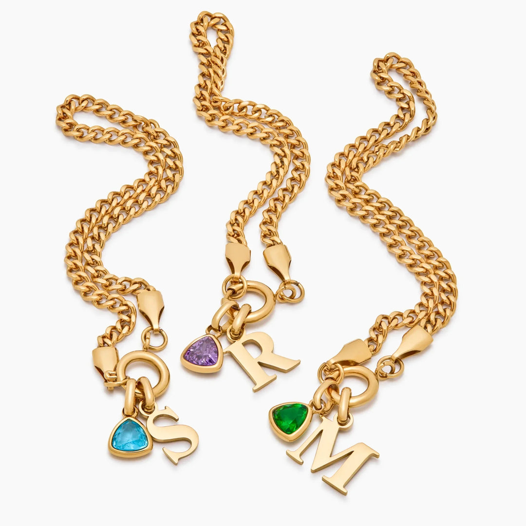 Initiale Geburtsstein Curb Chain Armband