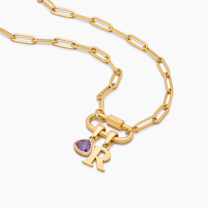 Karabiner Charm Lock Halskette mit Initiale & Geburtsstein