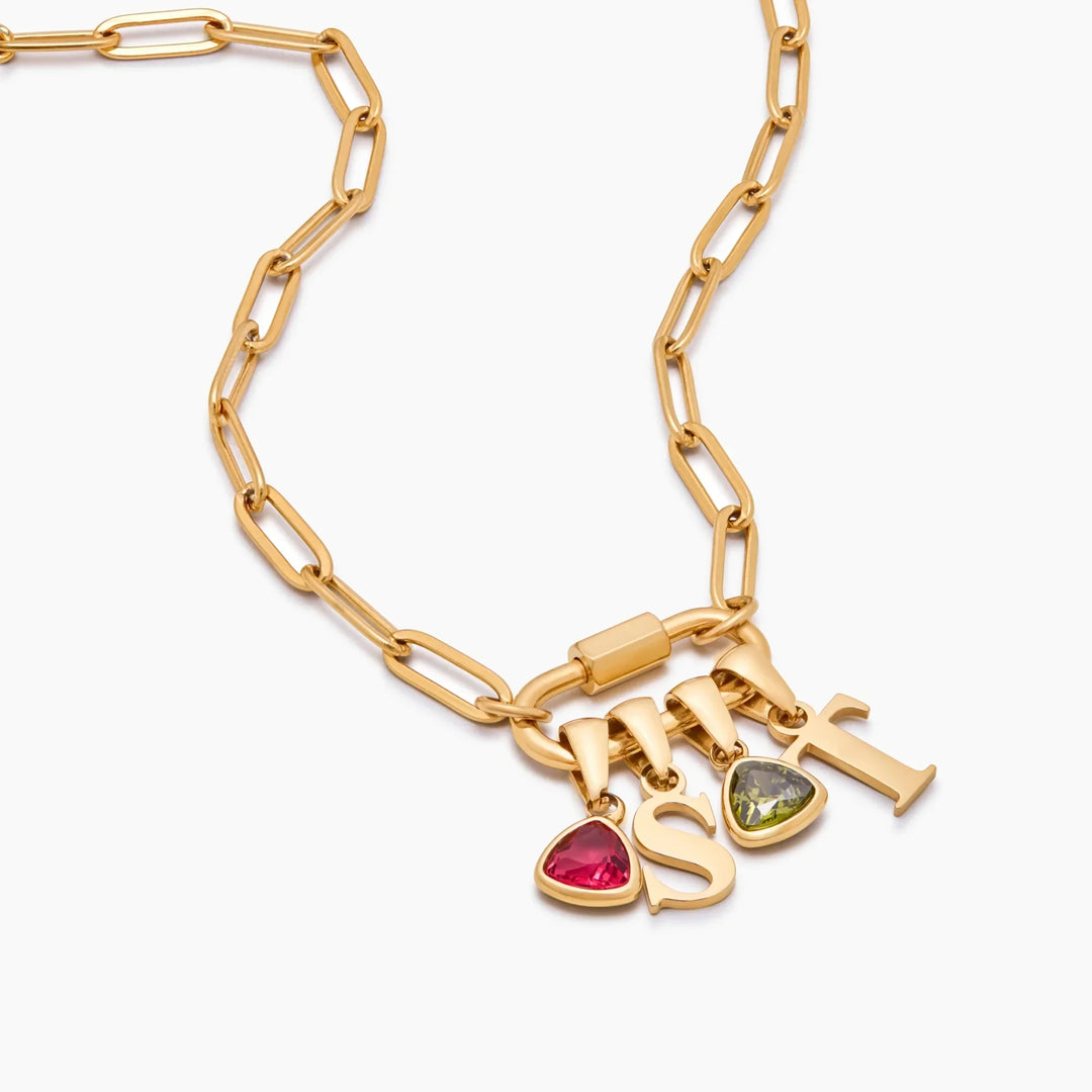 Karabiner Charm Lock Halskette mit Initiale & Geburtsstein