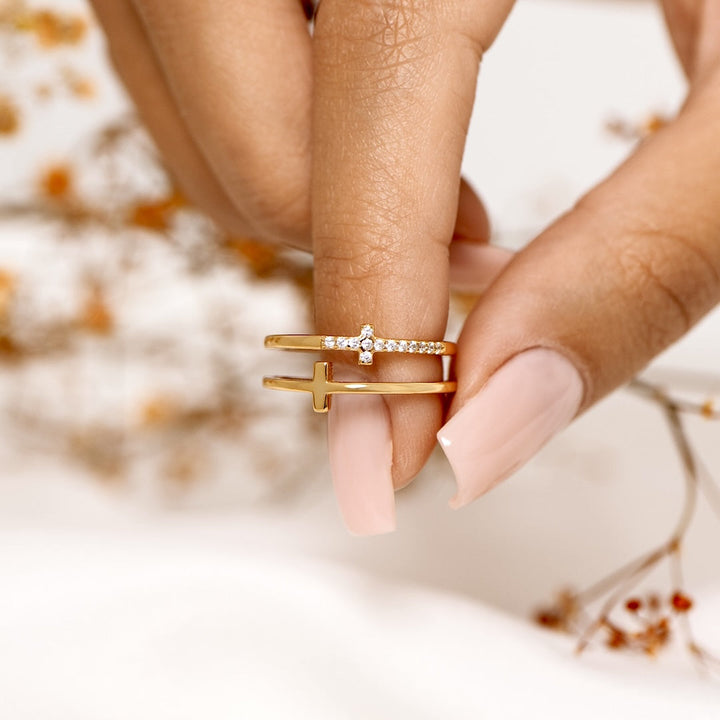 Doppelkreuzring - Gold