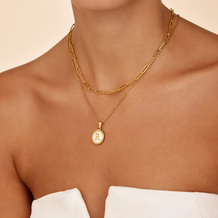 Perlen-Mutter Initial Anhänger Halskette