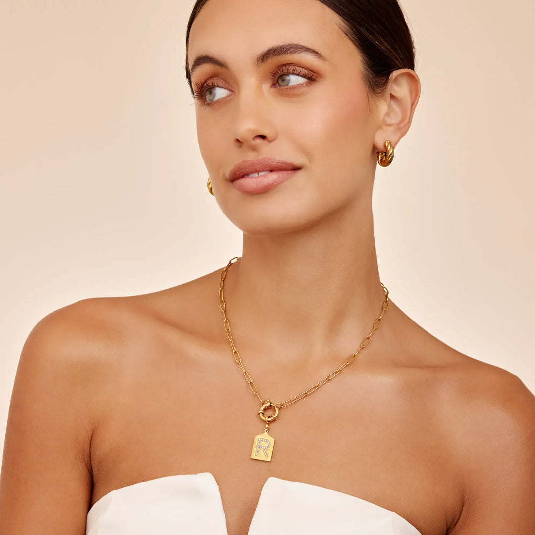 Pavé Initial Anhänger Halskette