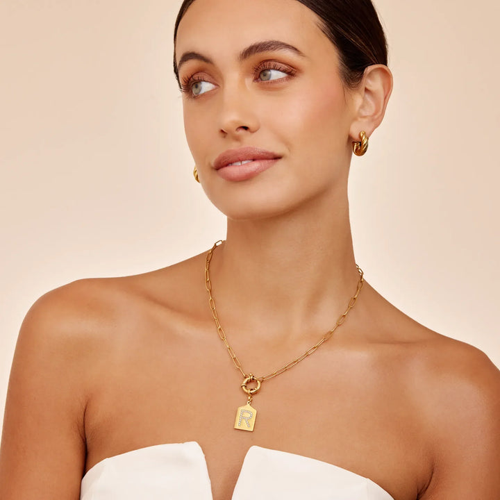 Pavé Initial Anhänger Halskette