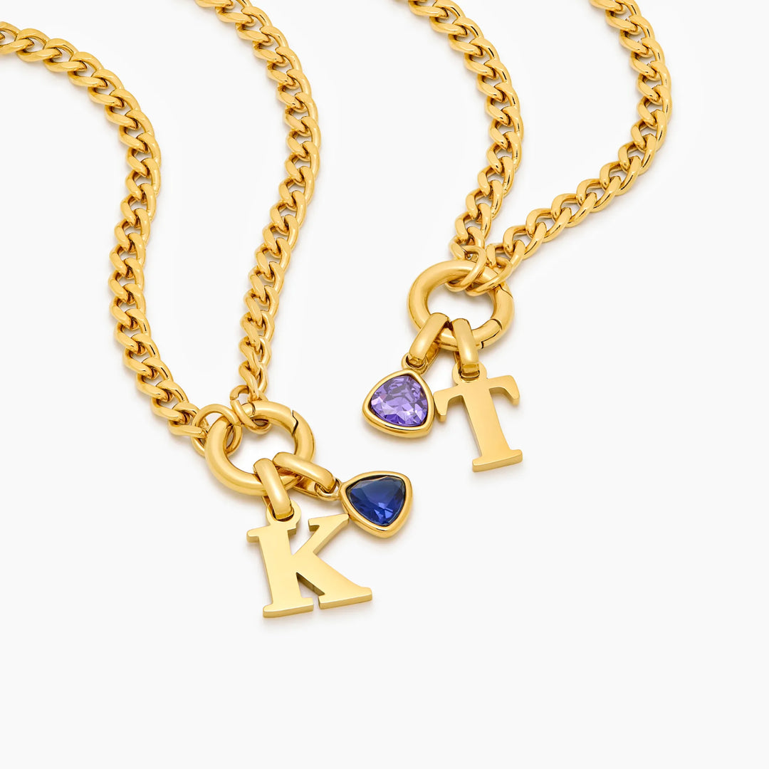 Initiale Geburtsstein Curb Chain Halskette