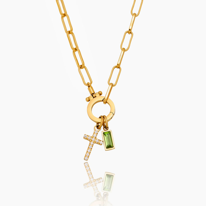 Paperclip-Geburtsstein-Kreuz-Karabiner-Halskette