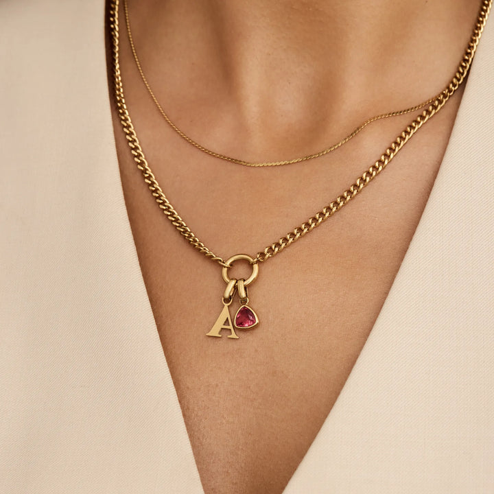 Initiale Geburtsstein Curb Chain Halskette