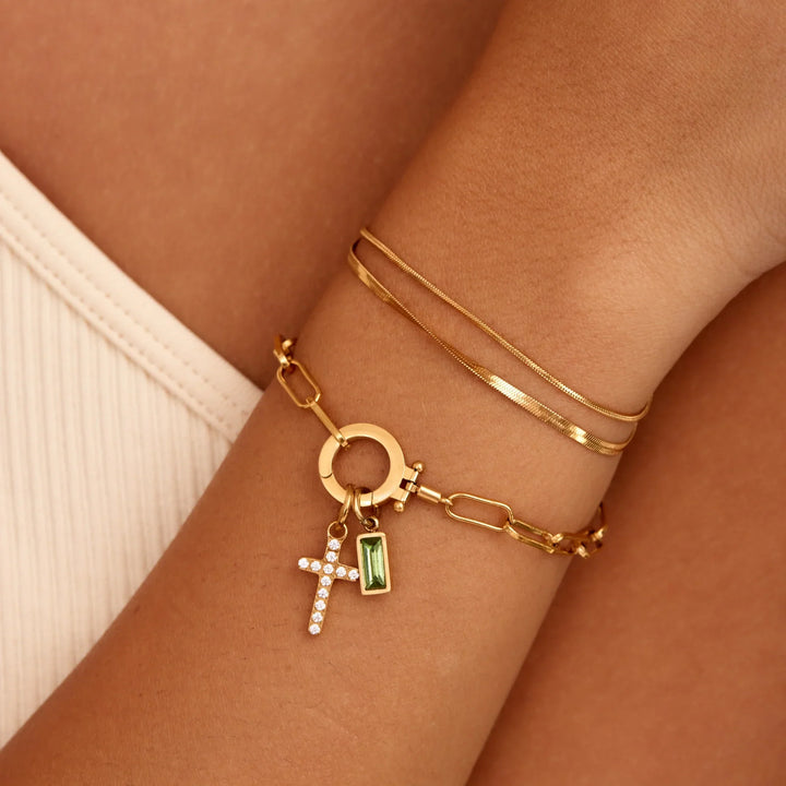 Paperclip-Geburtsstein-Kreuzanhänger-Armband