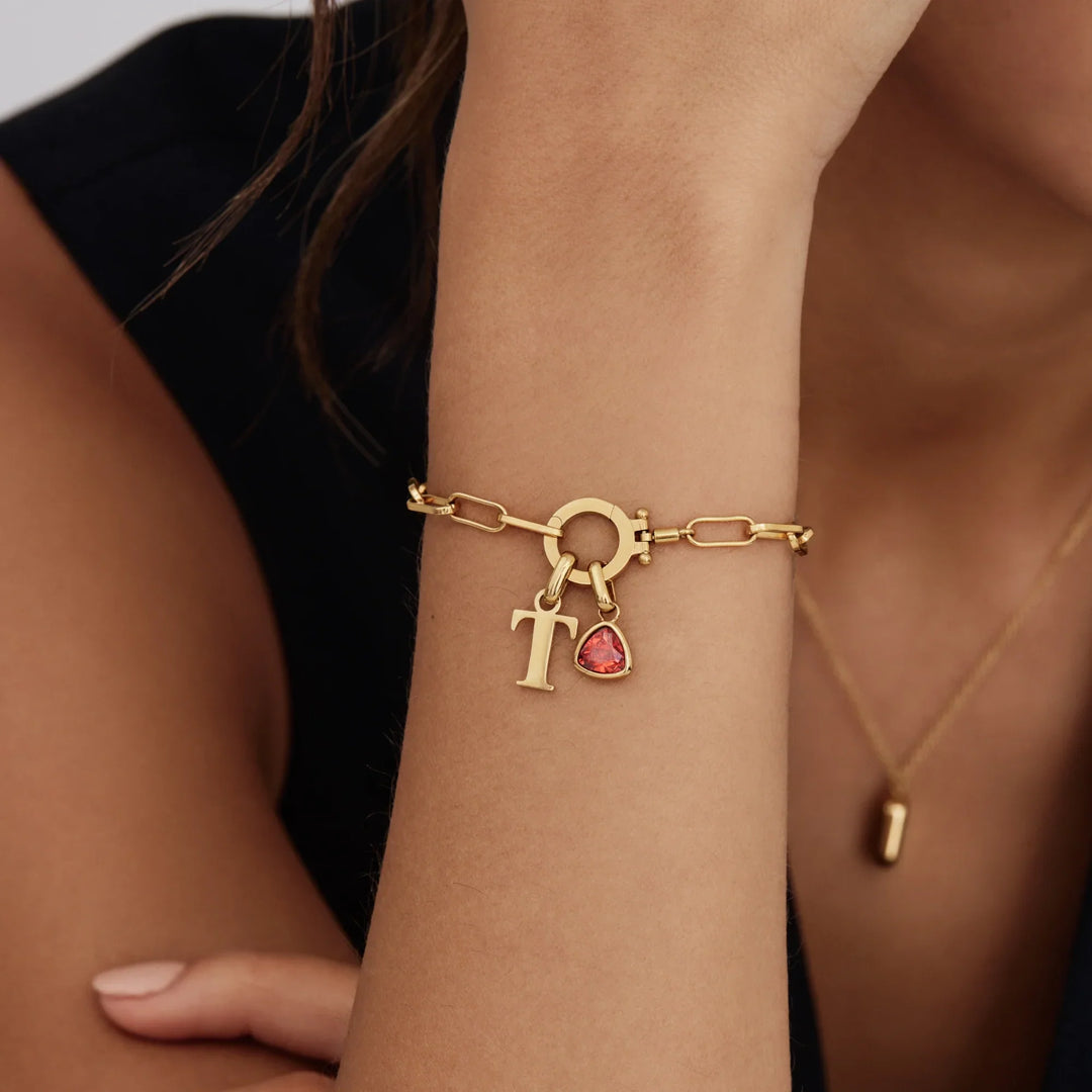 Paperclip Geburtsstein Initial Charm Armband