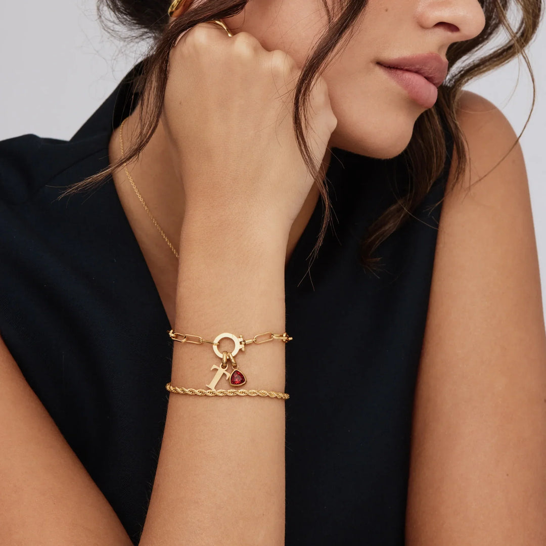 Paperclip Geburtsstein Initial Charm Armband