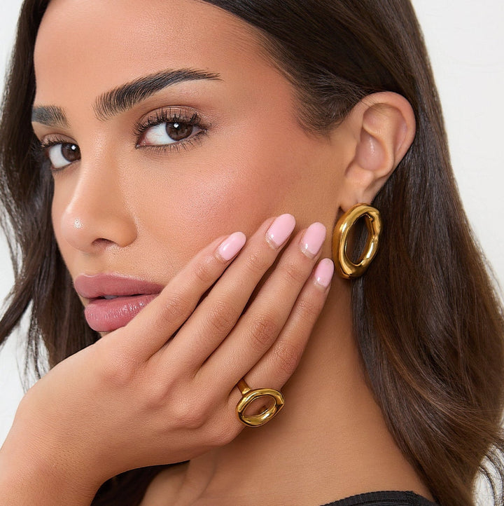 18K GOLDENE OFFENE OVAL-OHRRINGE