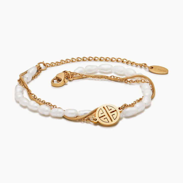 Sonnenstrahlen-Schichtperlen- und Goldarmband