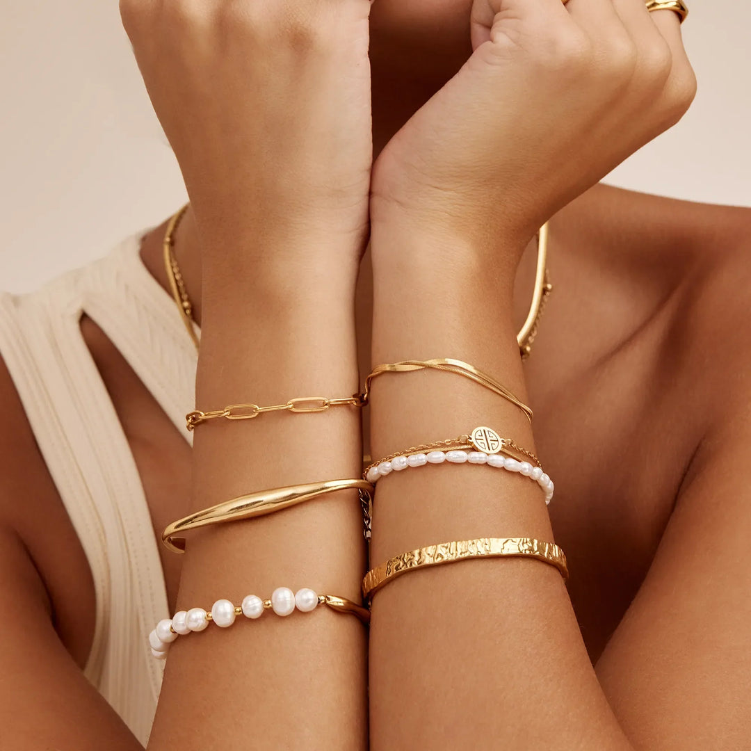 Sonnenstrahlen-Schichtperlen- und Goldarmband