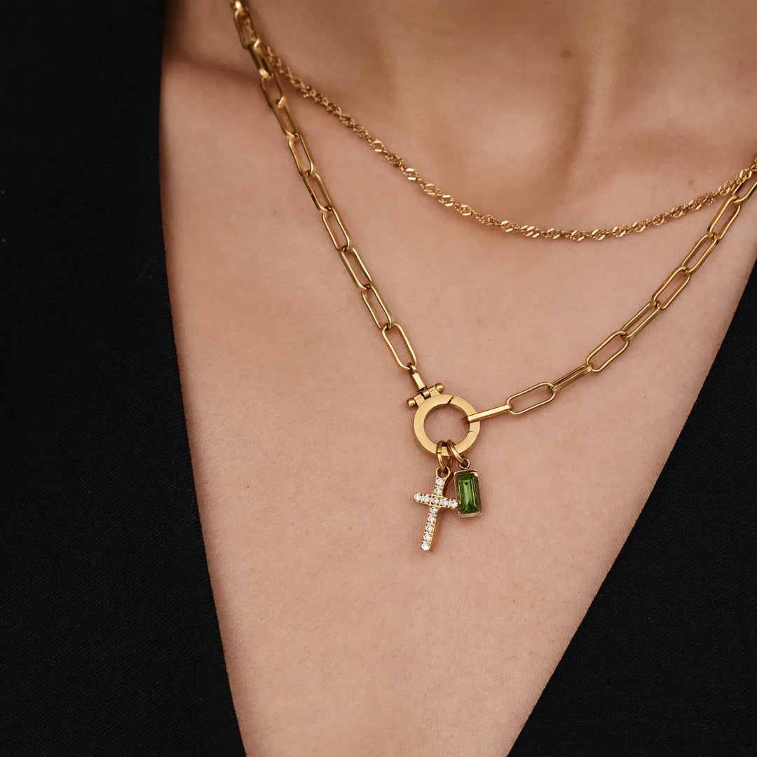Paperclip-Geburtsstein-Kreuz-Karabiner-Halskette