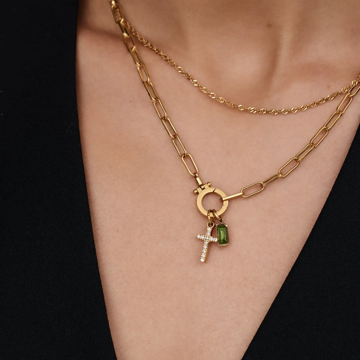 Paperclip-Geburtsstein-Kreuz-Karabiner-Halskette