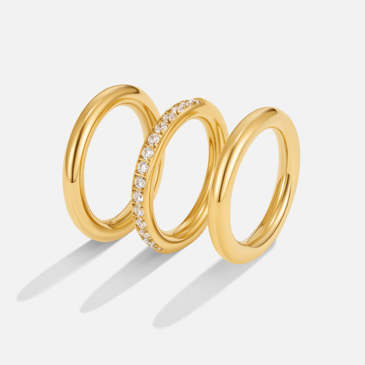 Vana Trio Gold- und Kristallring-Set