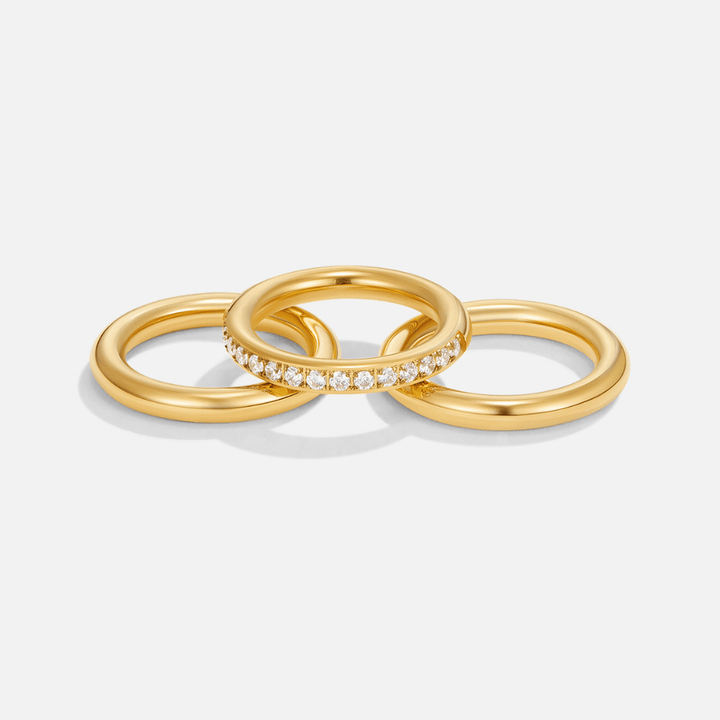 Vana Trio Gold- und Kristallring-Set