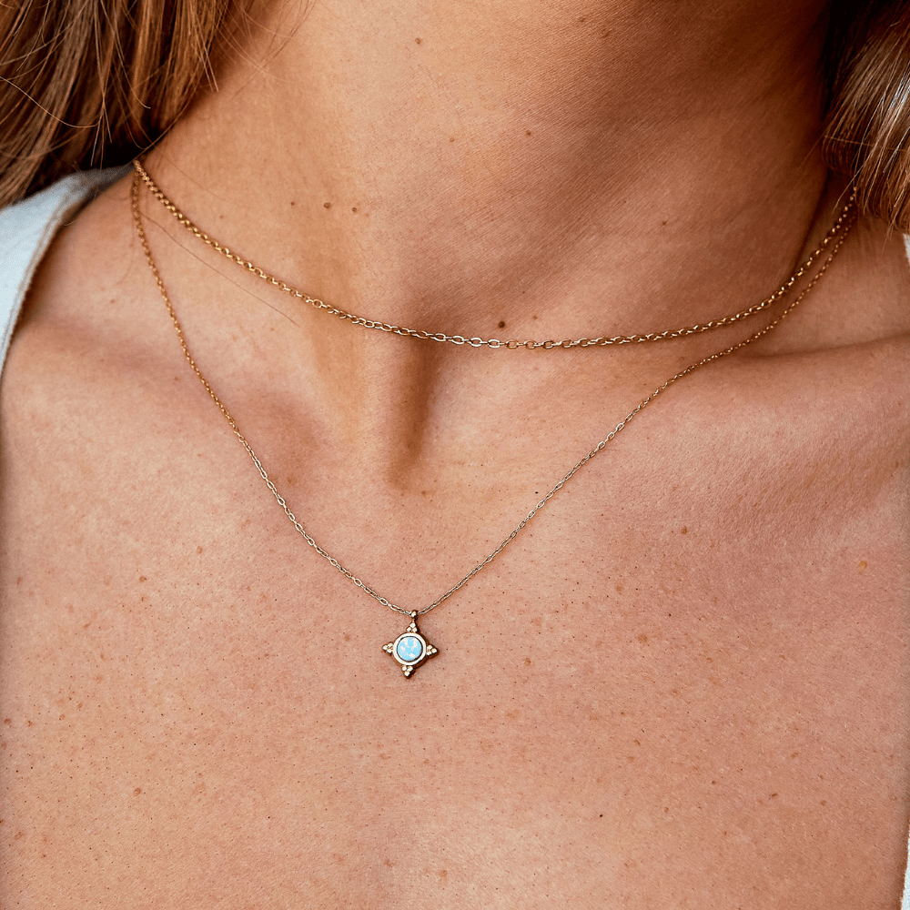 Vintage Blau Opal Anhänger Halskette