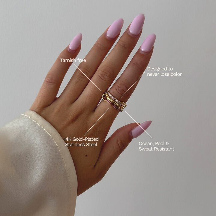 Rosafarbener Strass gestapelter Ring